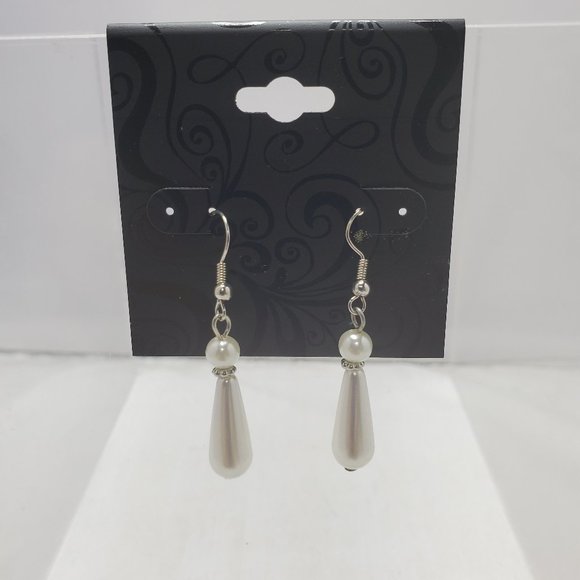 Simple Pearl dangle earring (fish hook) silver - Picture 2 of 4